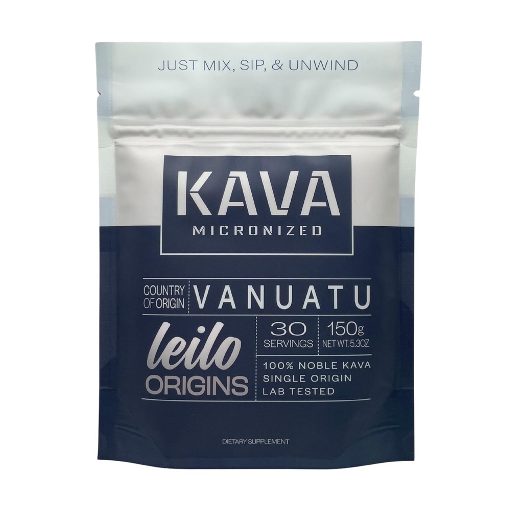 Leilo Instant Mix Mikronisert Kava Powder | fra Vanuatu | Bare bland og server til å støtte stress og fremme avslapning (150 gram | 30 serveringer)