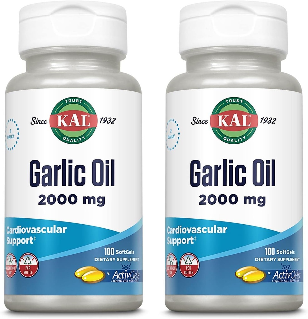 KAL hvitløk olje 2000 Softgels, 100 greve | Pakke med 2