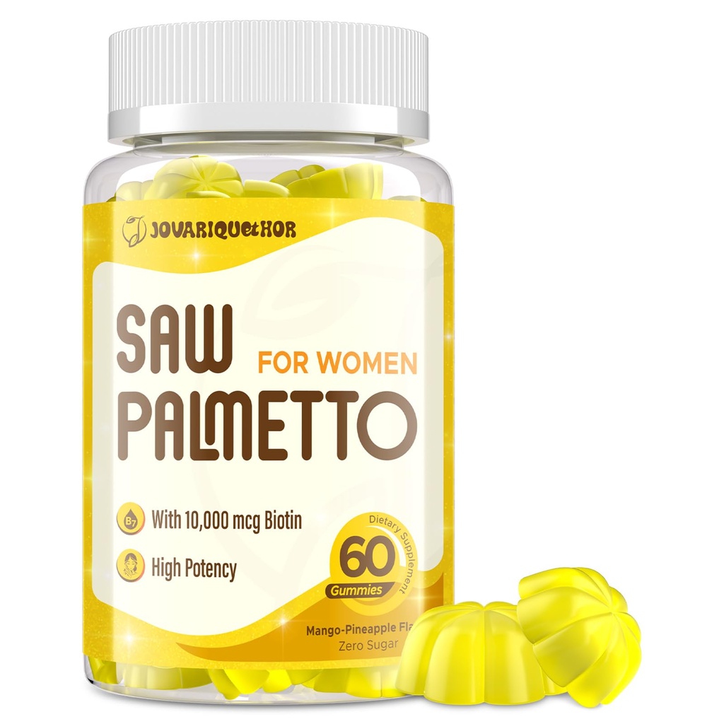 Sag Palmetto for kvinner - DHT Blocker Hårvekst Supplement - 500mg Potent Sag Palmetto Gummies for hår, hud, negler, urin helse - Mango-Pineapple Flavor - 60 Gummies