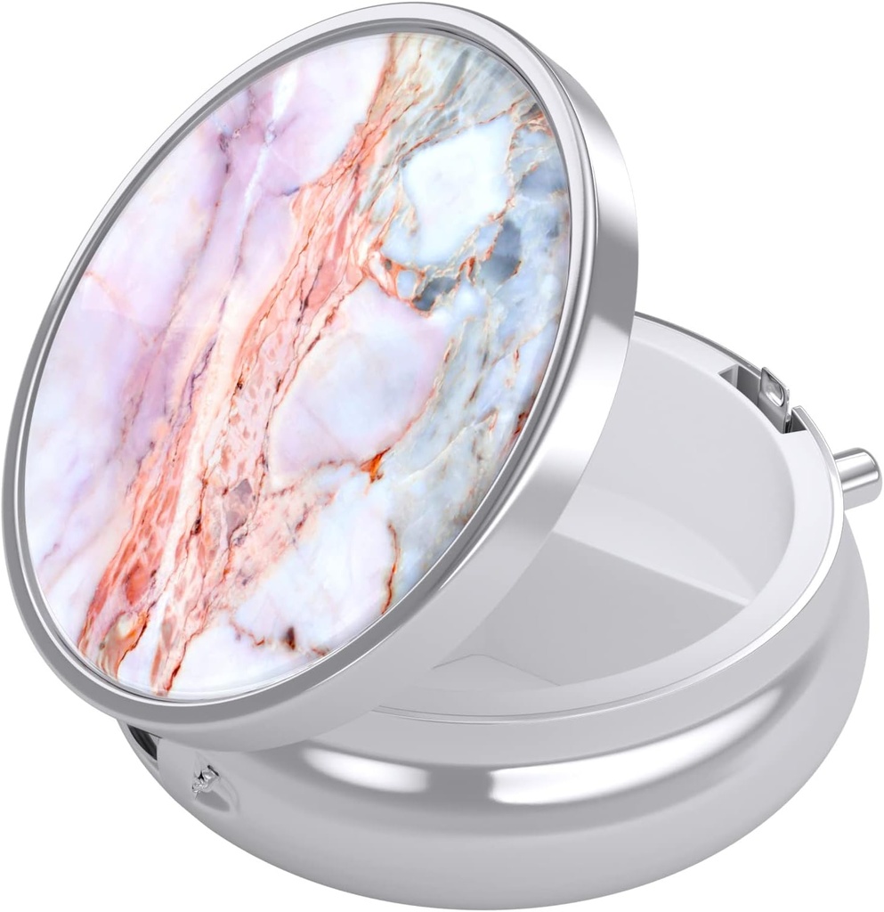Nipichsha Pill Box, Liten Pill Case for Purse & Pocket, Søt reisemedisinorganisator, Bærbar medisin Container Holder å holde vitaminer, medisinering, fiskeolje og kosttilskudd, Marble Pink