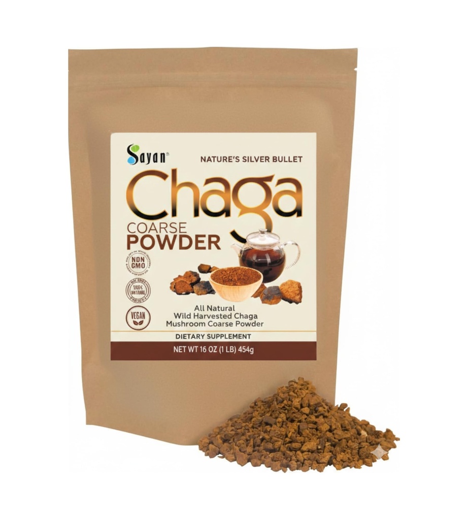 Sayan sibirsk ren rå coarse chaga pulver 1lb / 454g – Premium Wild Forest Harvested Super Antioksidant te – støtter immunsystem og digestiv helse – fokus, energi, klarhet, velvære - ikke-GMO