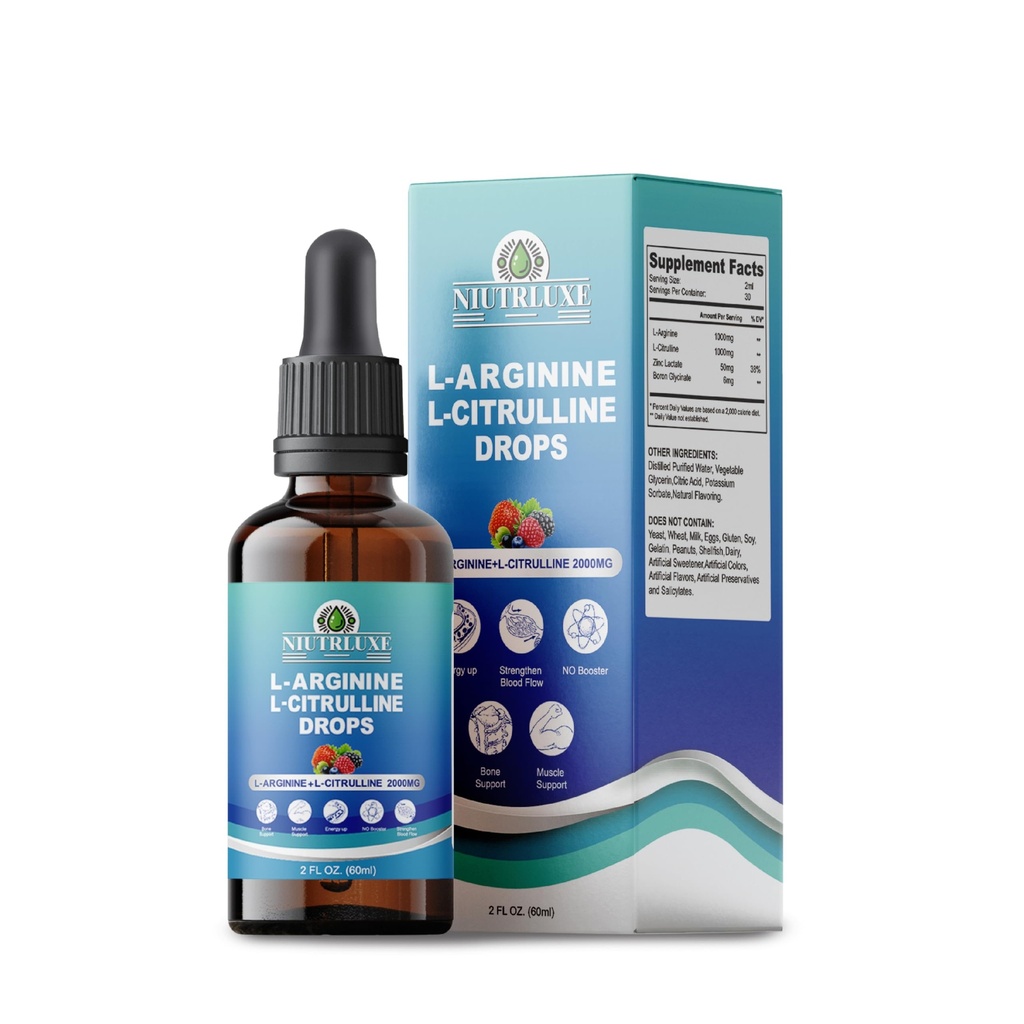 L-Arginin L-Citrullin slippe væske, L-Arginin for menn med bor og sink, høy absorpsjon L-Arginin L-Citrullin kosttilskudd, sublingual flytende L-Arginin 1000 mg,Vegan, ikke GMO, 60 ml