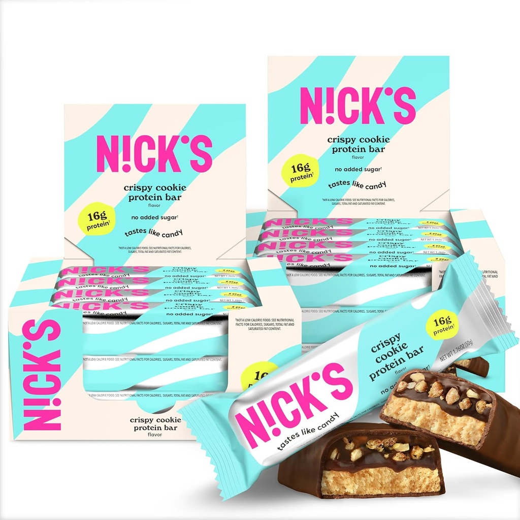 Nick's Protein Bars Krispi Cookie | 16g protein | 210 kalorier | Lav karbohydrat keto vennlige Snacks Ingen tilsatt sukker (Multipack 24 barer x 50g)