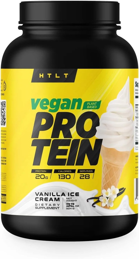 Vegansk protein ved HTLT | Plantebasert protein pulver | Pea & Rice Protein pulver blanding | for høy-protein rister og bakte behandlinger, (Vanilla iskrem)