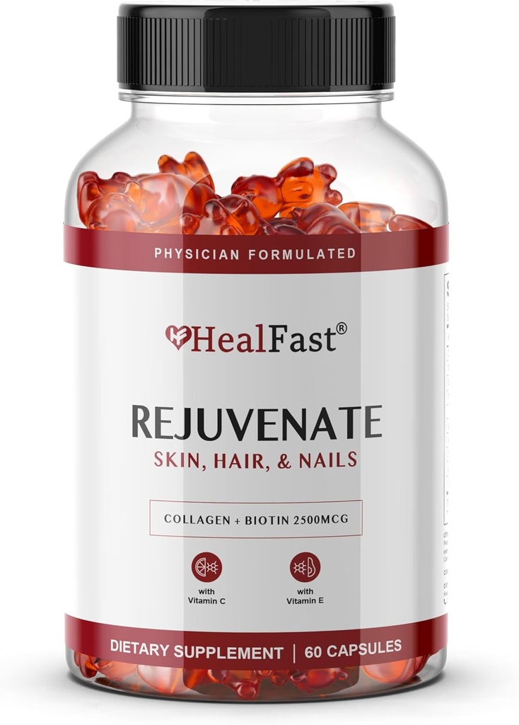 HealFast Rejuvenate Vitamin og Mineral Gummy Supplement - collagen Gummies + Vitaminer, Biotin og sink - Anti Aging Beauty & Skin Supplement klinisk studert og legeformulert - 60 greve