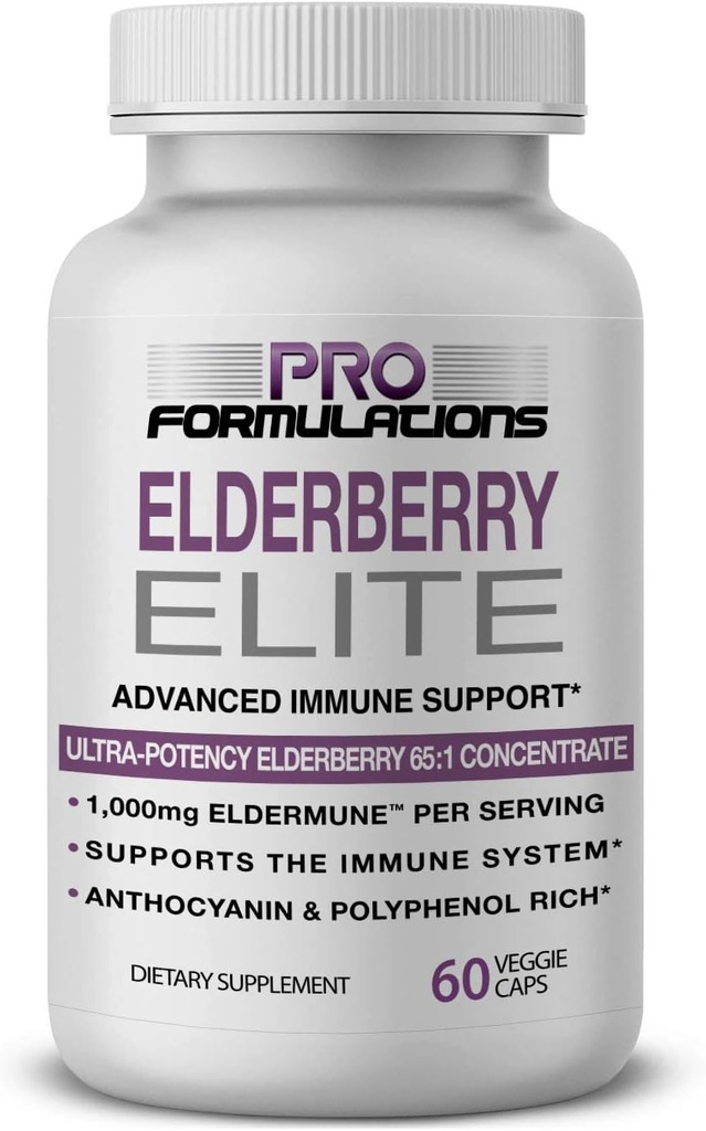Pro Formuleringer — Elderbær Elite — Sterkeste tilgjengelig Elderbær Ekstrakt 65:1 — Avansert immunstøtte Kapsler - 60 ct — 1000 mg per servering — Vegetarisk, ingen kunstige farger eller flavors