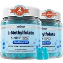 L-metylfolat 15 mg og Metyl B12 gummies, metylert B1, B2, B6 Multivitaminer - Aktiv 5-MTHF & høy absorpsjon - Støtter MTHFR Gene, kognisjon, Homocystein nivåer, Folatemetabolisme, Vegan, 120 Cts