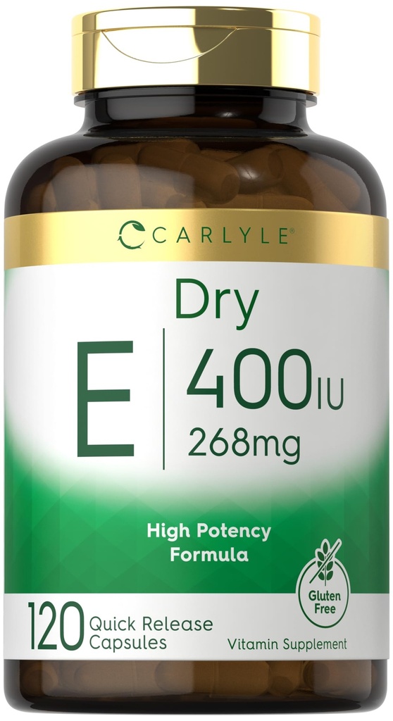 Carlyle Tørr Vitamin E | 400 IU (268 mg) | 120 kapsler | høy styrke formel | Ikke-GMO og glutenfri