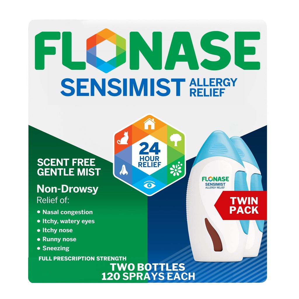 Flonase Sensimist Allergi Relief Nasal Spray for ikke-Drowsy, 24-timers multi-Symptom Allergi Relief – 120 Sprøyter (pakke med 2)