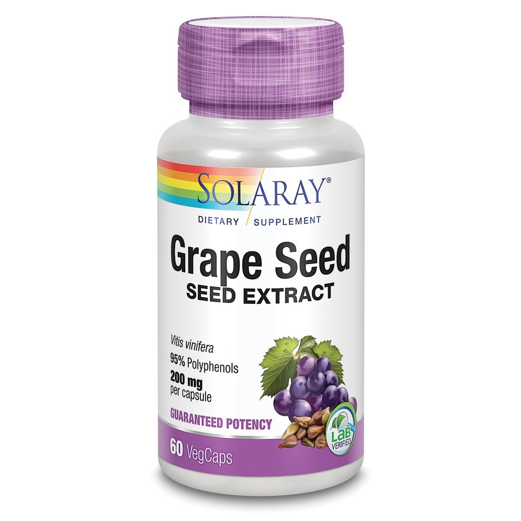 SOLARAY Grape Seed Extract 200 mg Plus Bioflavonoid Complex ® Sunn Cardiovaskulær og blod fartøy støtte ® 60 Vegkaps