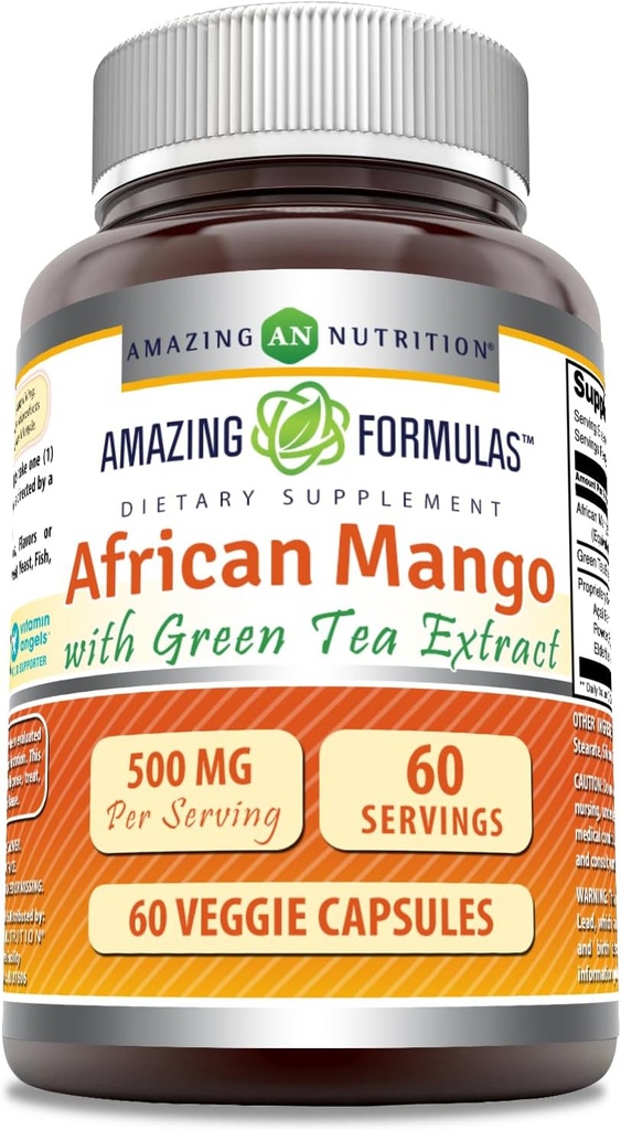 Amazing Formler Afrikansk Mango med grønn te ekstrakt Supplement | 500 Mg per servering | 60 Veggie Kapsler | Ikke-GMO | Glutenfri | laget i USA