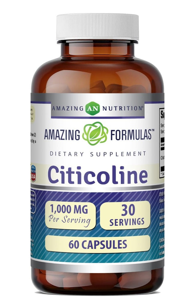 Amazing Formler Citikolin Supplement | 1000 Mg Per Serving | Kapsler ikke-GMO | Glutenfri | laget i USA (1 pakke, 60 greve)