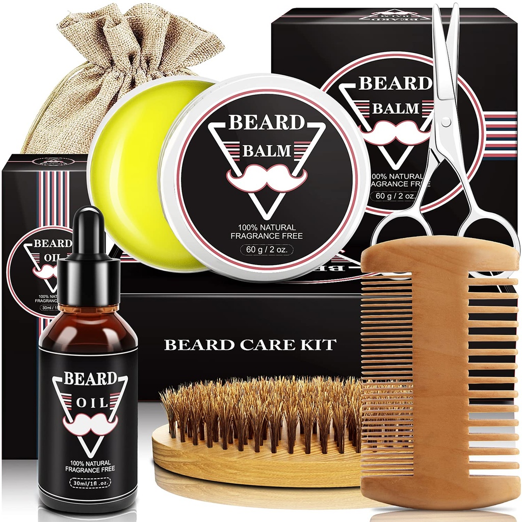 ABUDICS Gaver til menn, Beard Kit, Beard Grooming Kit m/Beard Oil Beard Balm Beard Brush Beard Comb Beard Scissors, Gaver til far ektemannen hans kjæreste