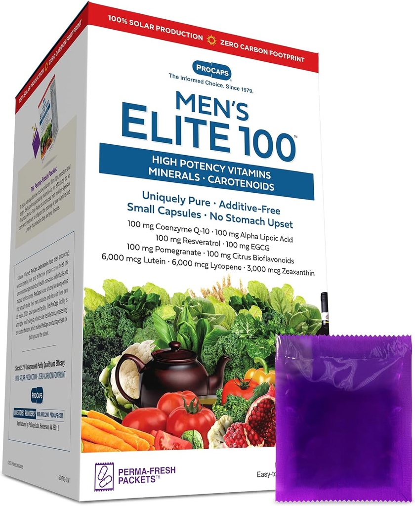 ANDREW LESSMAN Multivitamin-Mens Elite-100 30 Pakninger - Potent Næringsstoffer Plus 100 mg Hver av Coenzym Q10, Alpha Lipoic Acid, Resveratrol, EGCG, Pomegranat, Citrus Bioflavonoider. Ingen additiver