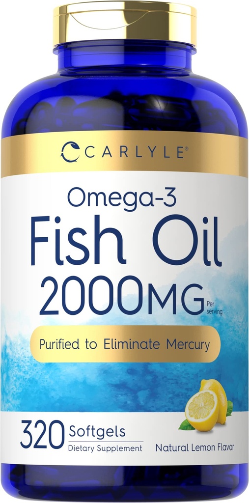 Carlyle Fish Oil Omega 3 Kosttilskudd ® 2000mg ® 320 Softgels ® EPA & DHA ® 600mg Total Omega-3 ikke-GMO, Glutenfri piller