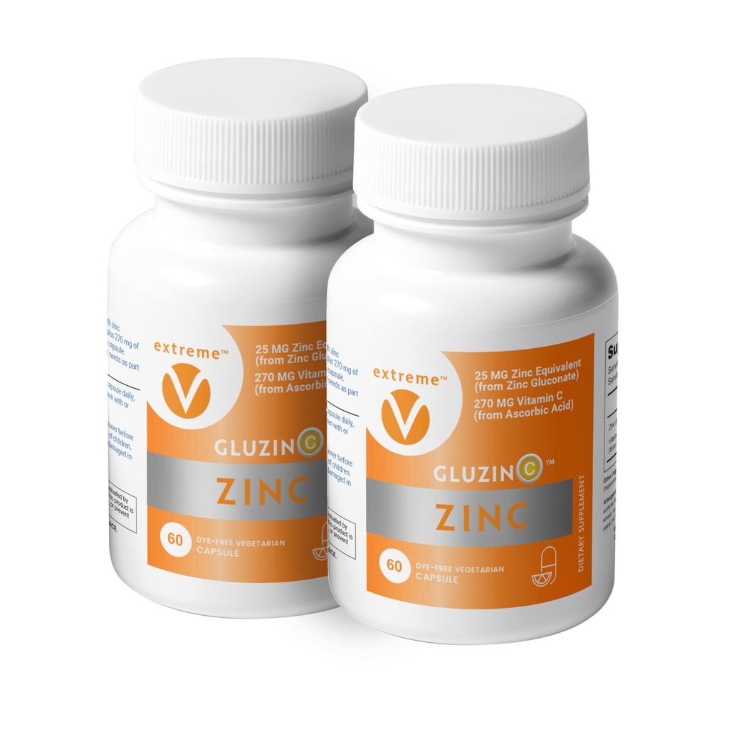 Sink MG25+VC Dual Pack | Daily Sink Gluconate + Vitamin C | 25 mg + 270 mg | Ren formel, Vegansk-vennlig, (2 flasker, 120 vegetariske kapsler)