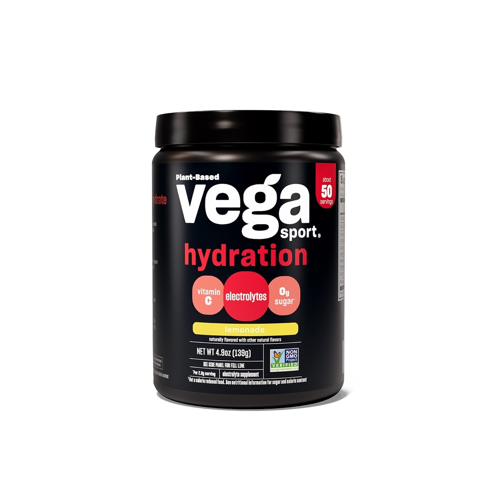 Vega Sport Hydration Electrolyte pulver, sitronade - Post Trening Recovery Drink for kvinner og menn, Vitamin C, Vegan, Keto, Sukkerfri, Dairy Free, Glutenfri, Ikke GMO, 4,9 oz