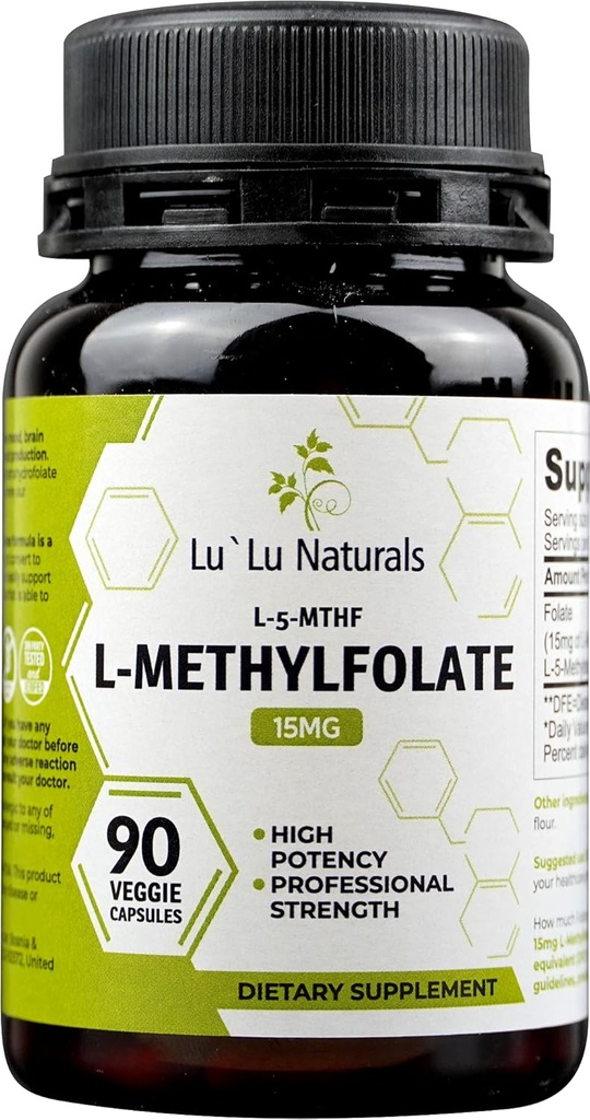 Lu'Lu Naturals L-metylfolat 15 mg optimalisert og aktivert folsyre. 90 Veggie Caps Metyl Folat, L-5-mthf