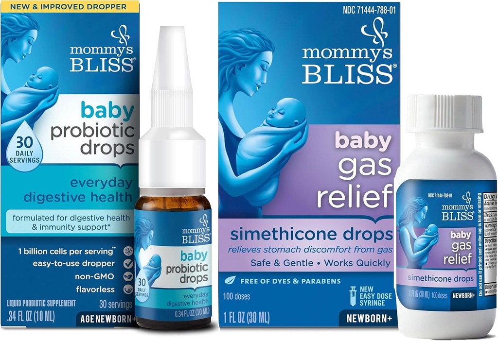 Mammas Bliss Baby Probiotic Drops Hver dag for Digestive og immunitets helse, 30 serveringer (pakke med 1) med raske baby gasshjelp faller 100 serveringer (pakke med 1)