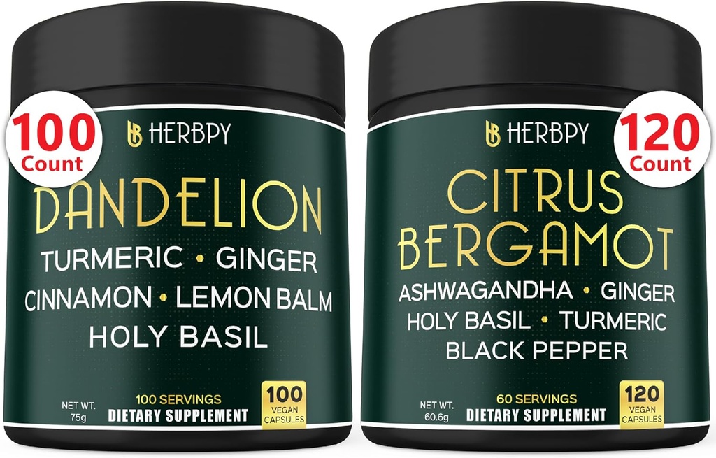 Bundle 6in1 Dandelion Supplement & 6in1 Citrus Bergamot Supplement - Støtte avslapning, hjerte, Digestion helse og immun