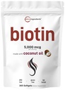 Micro Ingredienser Biotin 5.000mcg | 365 Jomfru Coconut olje mykgels, rask frigivelse, ett års forsyning | Støtter sunnt hår, hud, & negler | Ikke-GMO, Ingen Gluten