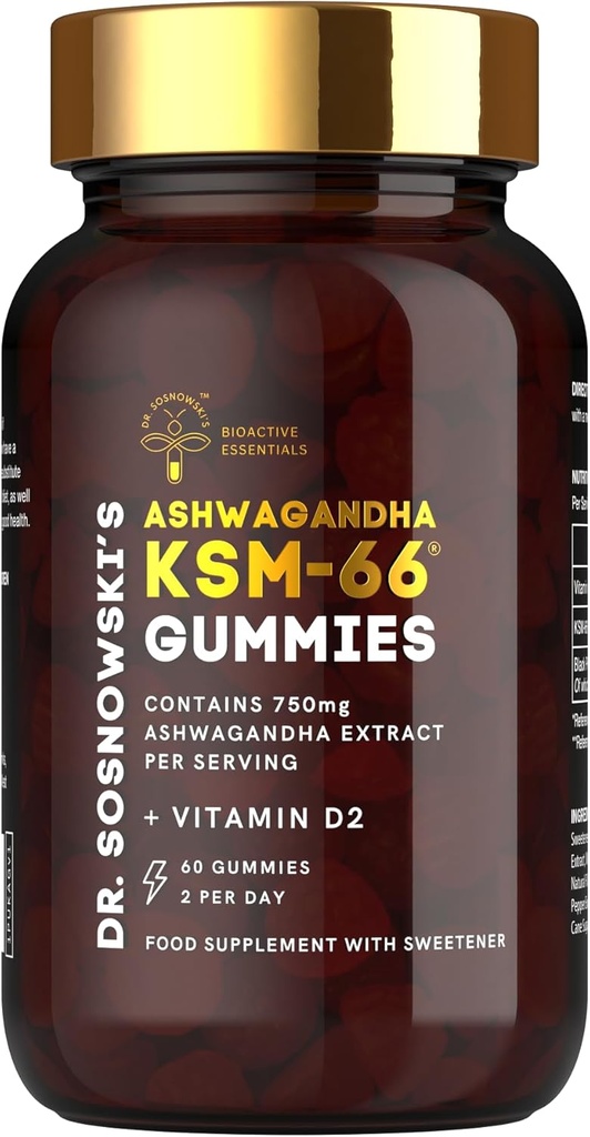 Dr. Sosnowskis BioActive KSM-66 Ashwagandha Gummies ® 750mg Ashwagandha ekstrakt med vitamin D2 (60 Gummies)