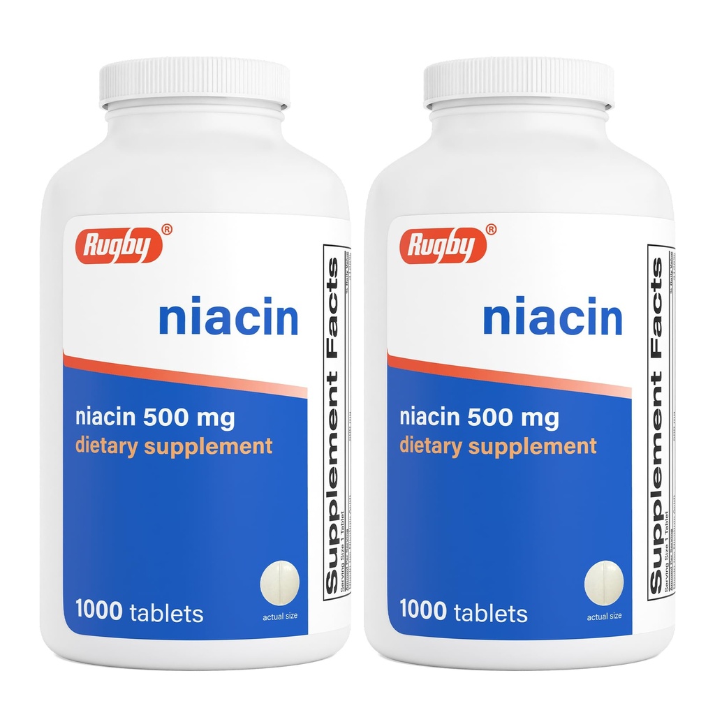 Rugby Niacin 500mg - vitamin B3 Supplement for menn og kvinner - 1000 tabletter (2-Pack)