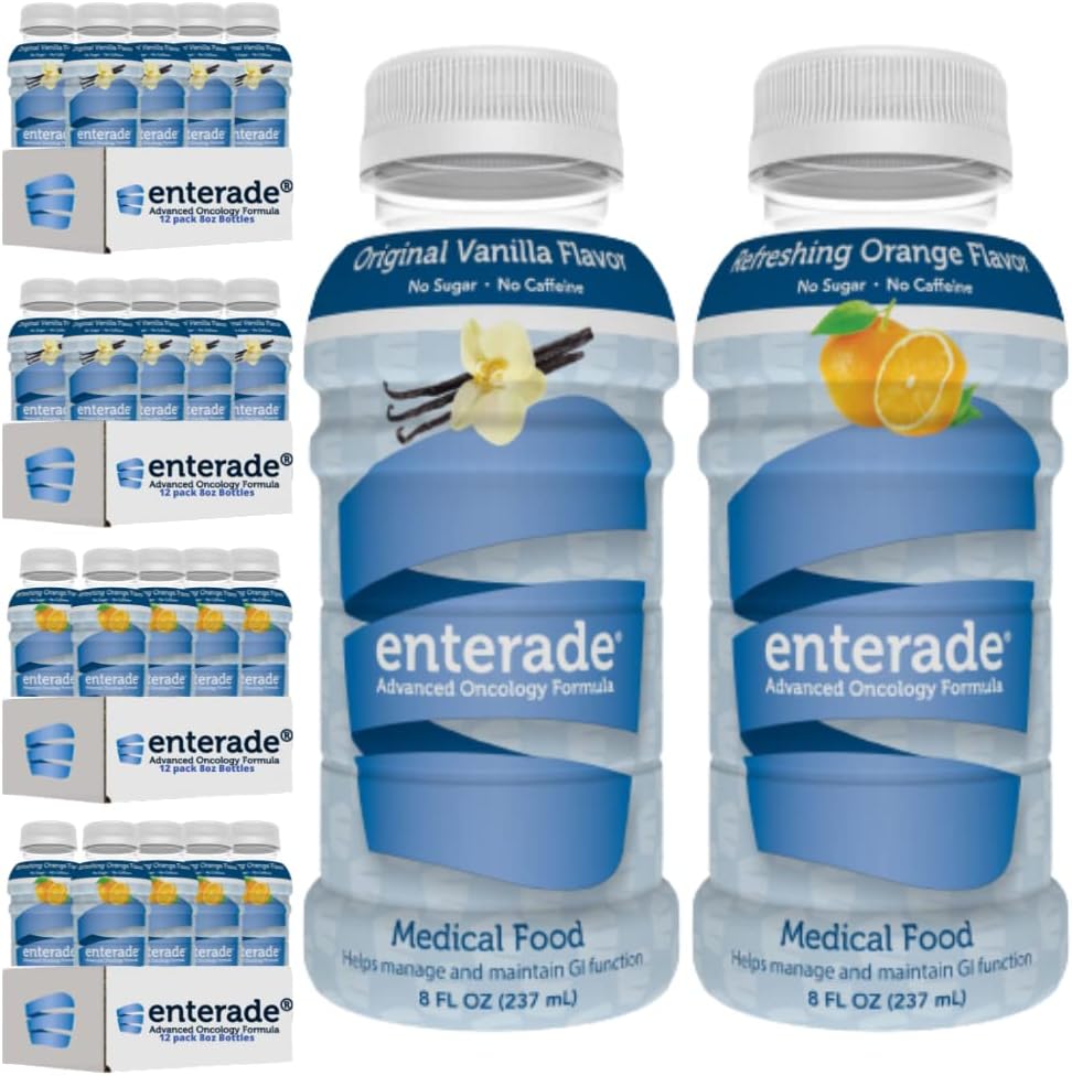 Enterade AO 48 Flasker Orange og Vanilla Bundle, spesielt fremstilt for å redusere behandlings-GI-bivirkninger, 8oz Orange (2 Pakker med 12) + 8oz Vanilla (2 Pakker med 12)