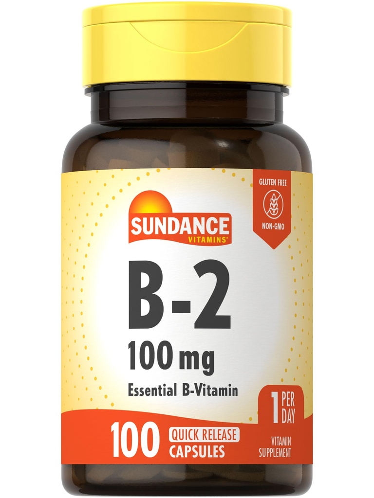 Sundance Vitamin B-2 | 100 mg | 100 kapsler | essensielle vitamintilskudd | Ikke-GMO og glutenfri formel