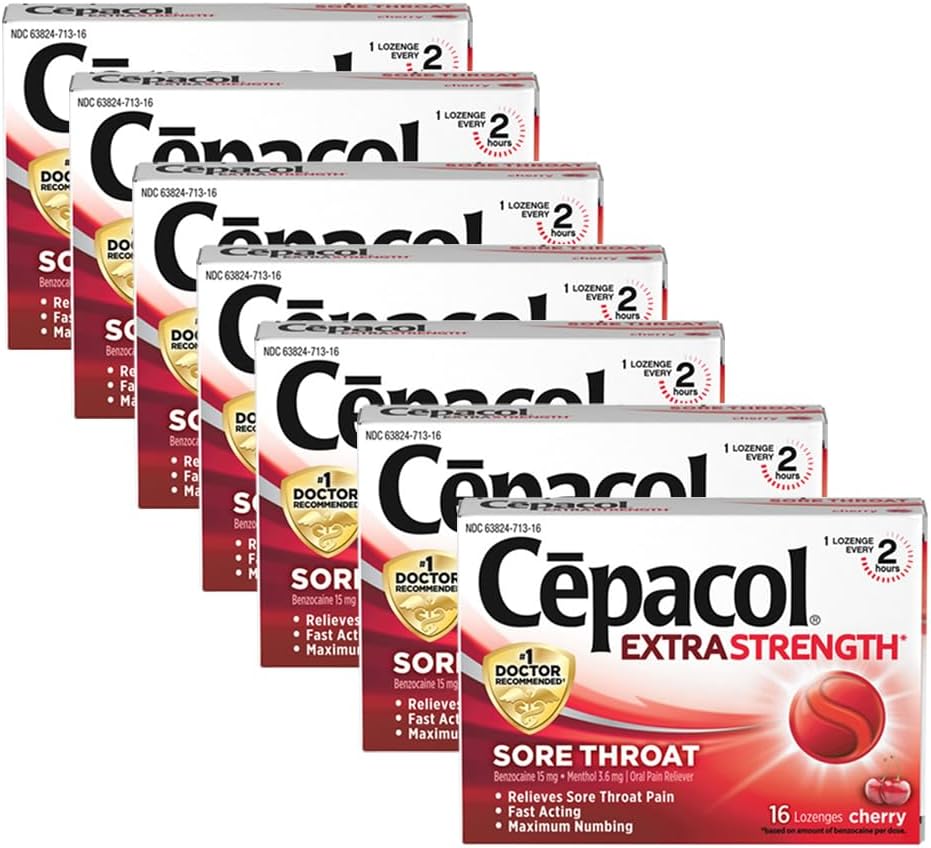 Cepacol Maksimal styrke Throat Drop Lozenges, Cherry, 16 greve (pakke på 7)
