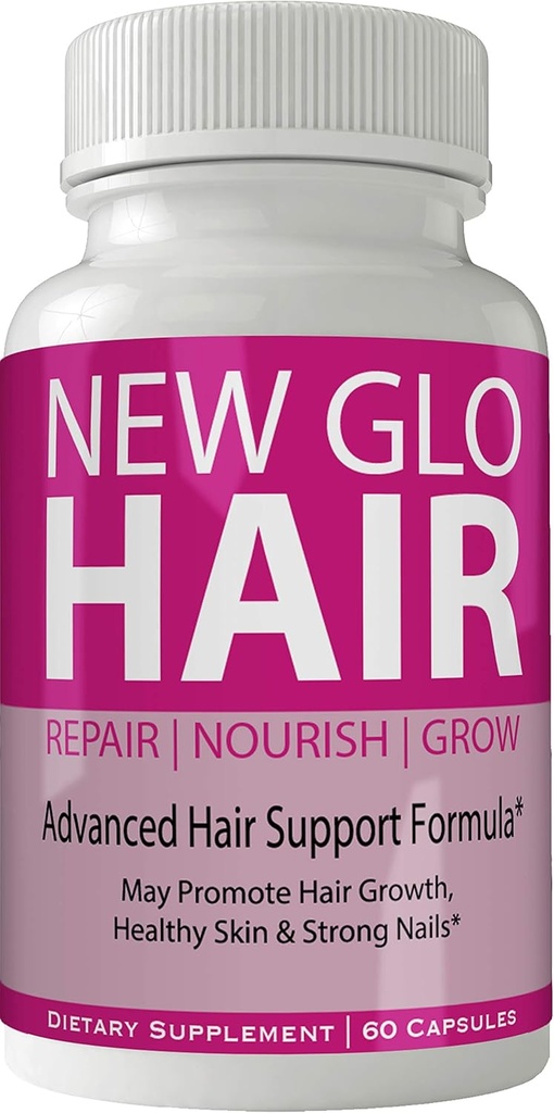 Ny Glo Hår Hud og negler Supplement - Avanserte unike hårvekstvitaminer og mineraler med Biotin - Glutenfri 60 kapsler - Håret Lash Hud og negler Ekstra styrke Formula Growth Booster