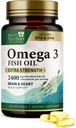 Omega 3 Fish Oil 2400 mg - Triple Styrke Omega-3 Kosttilskudd - Naturlig hjerne hjerte Helse og immun støtte - Fatty Aciders med EPA & DHA - Wild Fanget renset fiskeolje Supplement - 60 Softgels