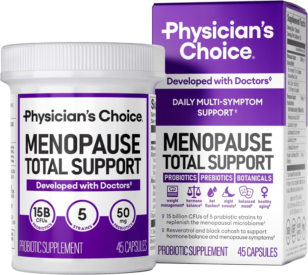 Legens CHOICE Menopause Probiotic Supplement for kvinner - Støtter Hormon Balance, Hot Flashes, Natt Sweats, Vekthåndtering, Bloating & Gut Helse - med svart cohosh, Resveratrol + - 45ct