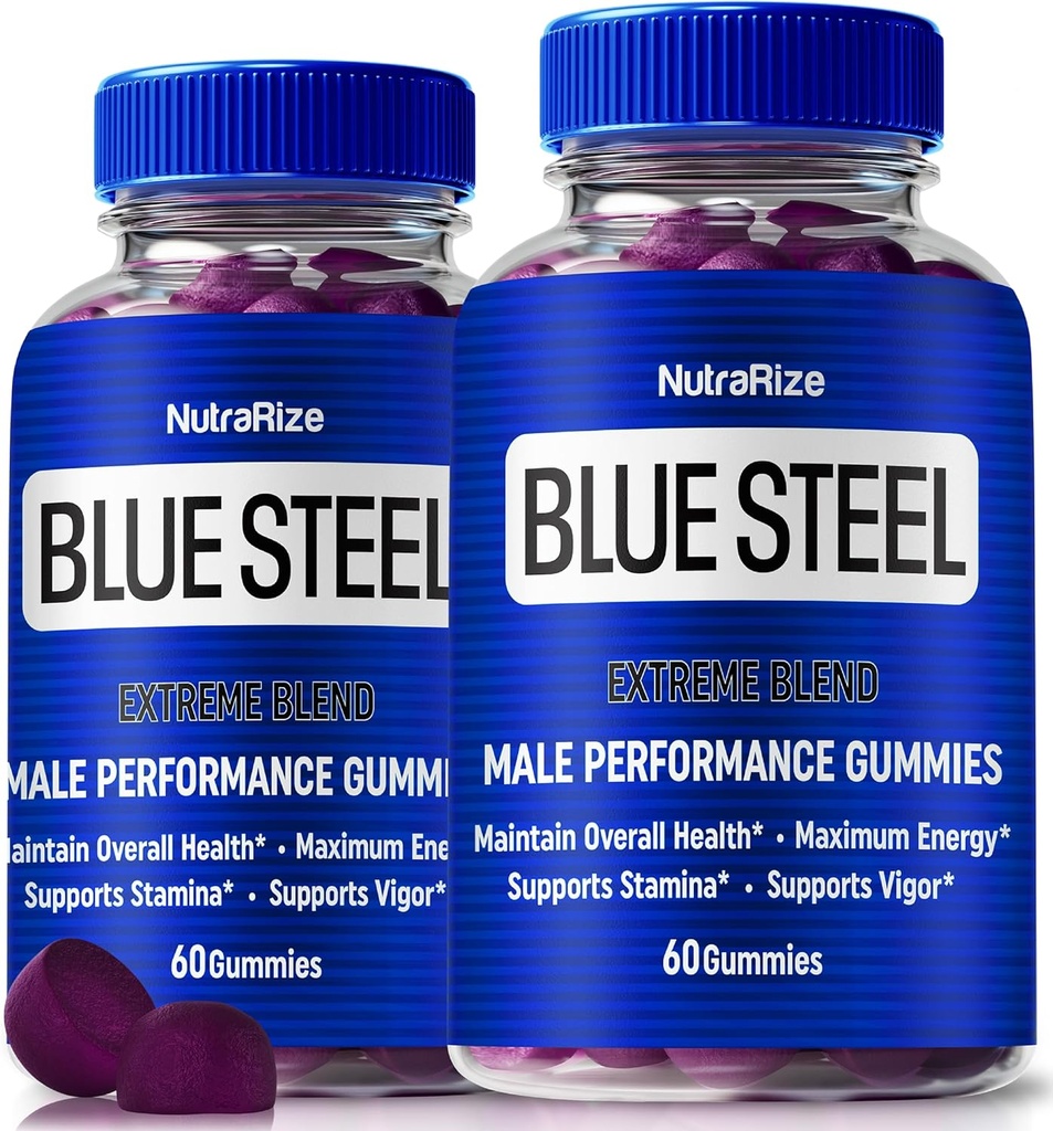 (2 Pakke) Blå Stål Gummies for menn, Daglig ernæring for å øke tillit og generell helse, Alt Naturlig Supplement for å støtte Peak Performance, Offisiell Mann Gummy, BlueSteel anmeldelser (120 Gummies)