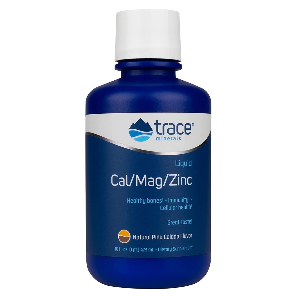 Spor Mineraler  Liquid Flytende Cal/Mag/Zinc | Kalsium, magnesium, sink, vitamin D3 Supplement | støtter normal vev, muskel, og beintetthet | Naturlig Piña Colada Flavor | 16 serveringer, 16 fl oz.