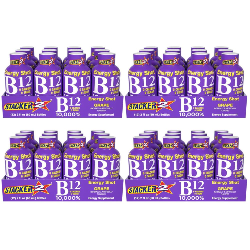 Stacker 2 Grape B12 Energi Shot, 2oz (pakke på 48)