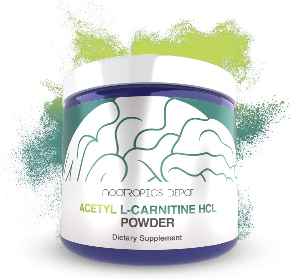 Nootropics Depot Acetyl L-karnitinpulver | HCL Form | 125 gram | ALCAR | Aminosyre Supplement | Energi Supplement | Støtter Mitokondriell funksjon, vekttap og sunn aldring