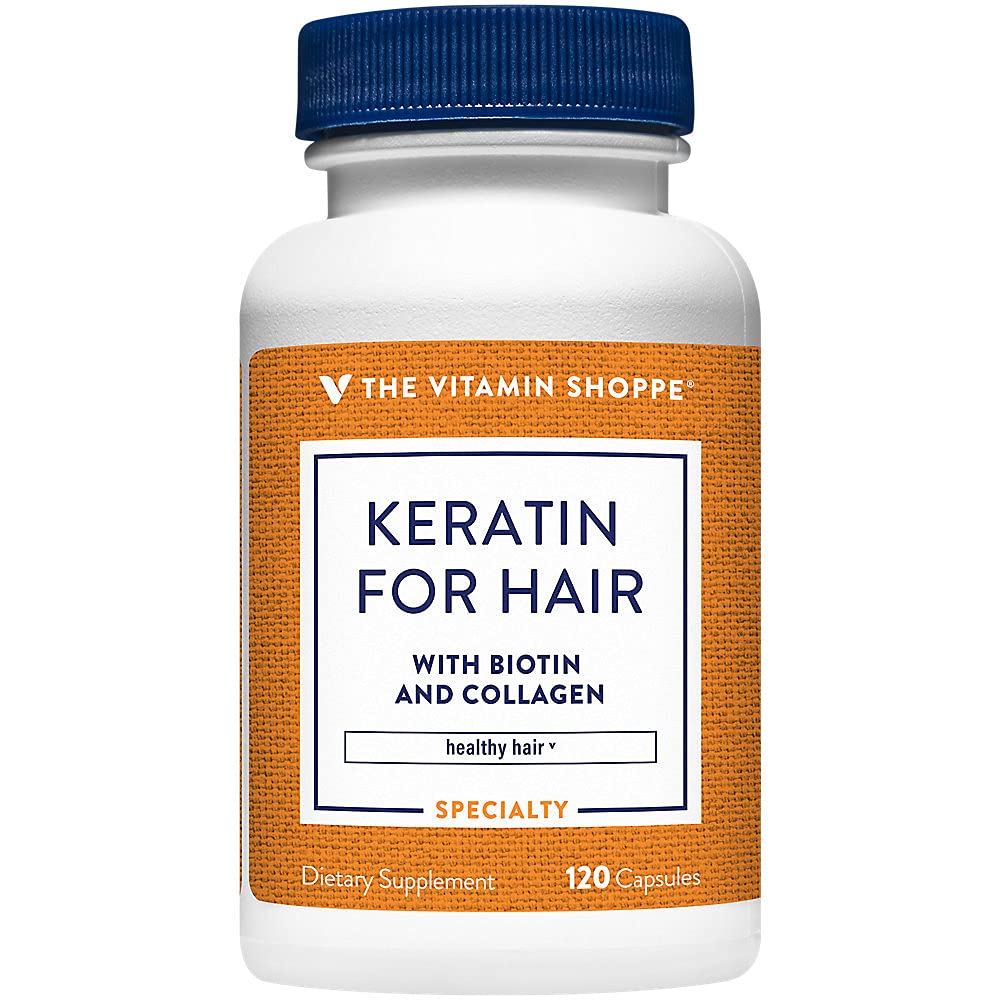 Vitaminbutikken Keratin for hår med biotin og kollagen, støtter sterk, sunn hår, hår luster (120 kapsler)