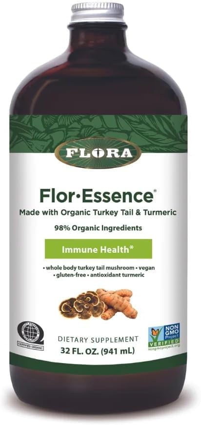 Flora Health Flor-Essence med Tyrkia Tail & Turmeric, rik på polysakkarider, 35+ Phenoliske forbindelser med antioksidanter og immunitetsstøtte, 32-fl. oz. Glassflaske
