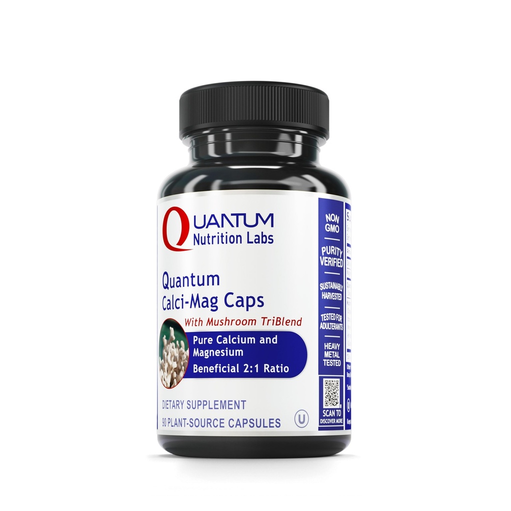 Quantum Nutrition Labs Calci-Mag Caps - Kalsium Magnesium Supplement, Kalsium Supplement, ren magnesium og moskroom Kompleks med Reishi & Lions Mane - 300 Vegetariske kapsler