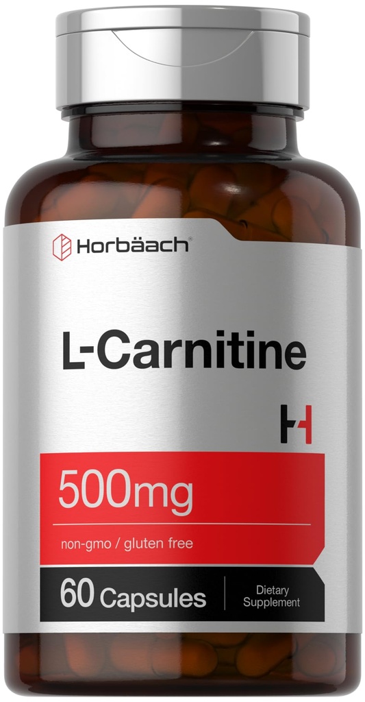 Horbäach L Carnitine Supplement 500 mg | 60 kapsler som L-Carnitine L-Tartrat | Ikke-GMO og Glutenfri