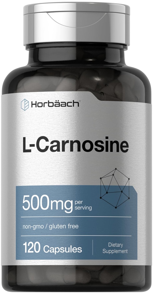 Horbäach L-Carnosin 500 mg ® 120 kapsler Supplement ® Ikke-GMO & Glutenfri pulver piller