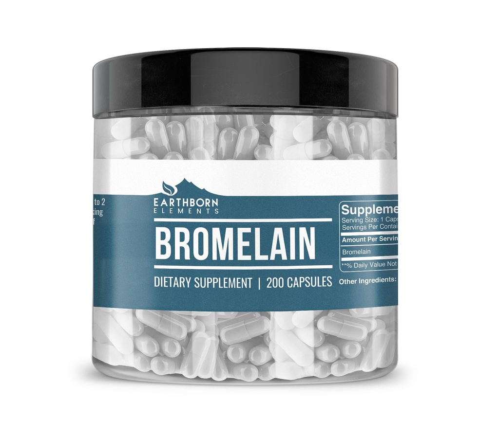 Jordbårne elementer Bromelain 200 kapsler, ren og ufortynnet, ingen tilsetningsmidler