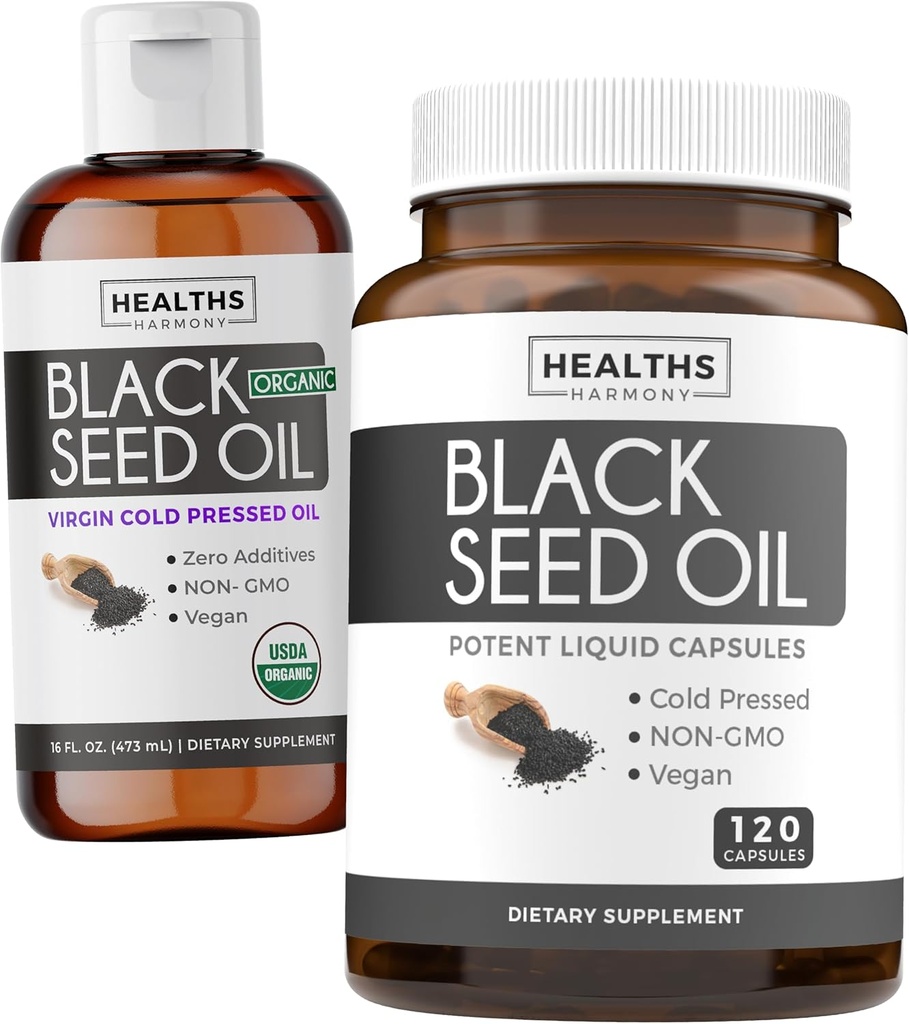 Svart frø olje væske og myk-Gels (2-måneders forsyning) Svart frø olje væske og kapsel Combo (16fl.oz & 120 myk-Gel kapsler) 100% Premium kaldt-presset Nigella Sativa Black Cumin Seed Oil (Non-GMO)