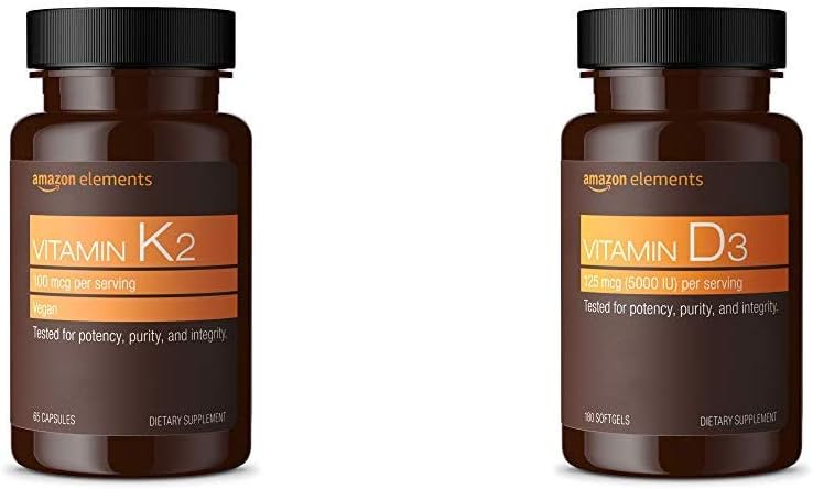 Elementer vitamin K2 (100 mikrog, 65 kapsler) og vitamin D3 (5000 IE, 180 Softgels)