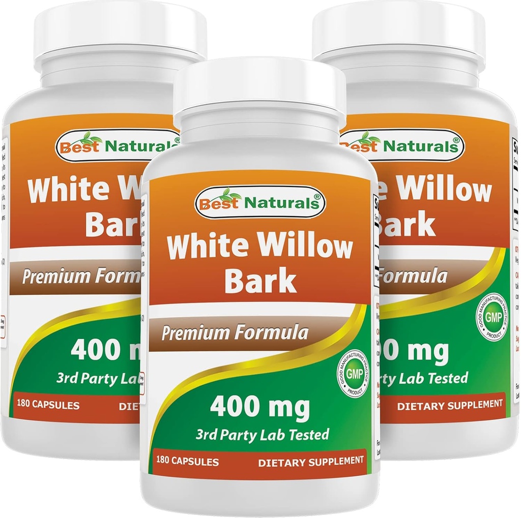 Beste Naturals Hvit Willow Bark 400 mg 180 kapsler (180 greve (Pack of 3))