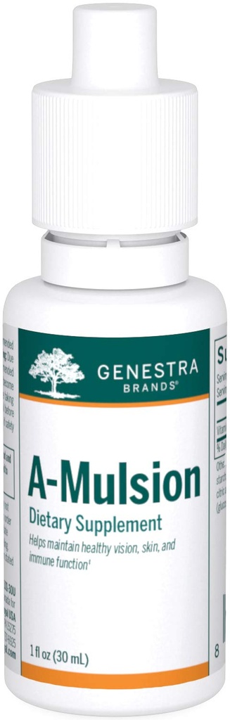 Genestra merker A-mulsjon | Vitamin A væske for å støtte immunsystem, hud, visjon, bein og tenner* | 1 Fl Oz | Citrus flavor