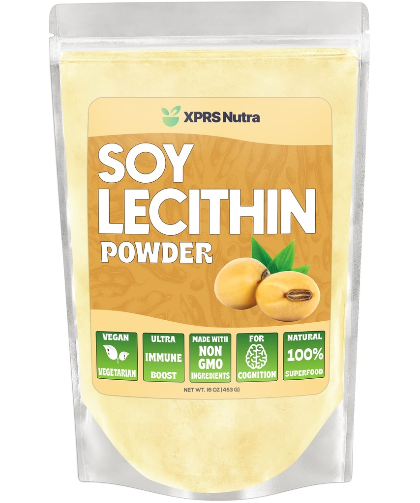 XPRS Nutra Soya Lecithin pulver Food Grade fett emulgator - egnet for matlaging, baking og mer - Veganvennlig Soya Lecithin pulver matlaging hjelpemiddel (16 Ounce)