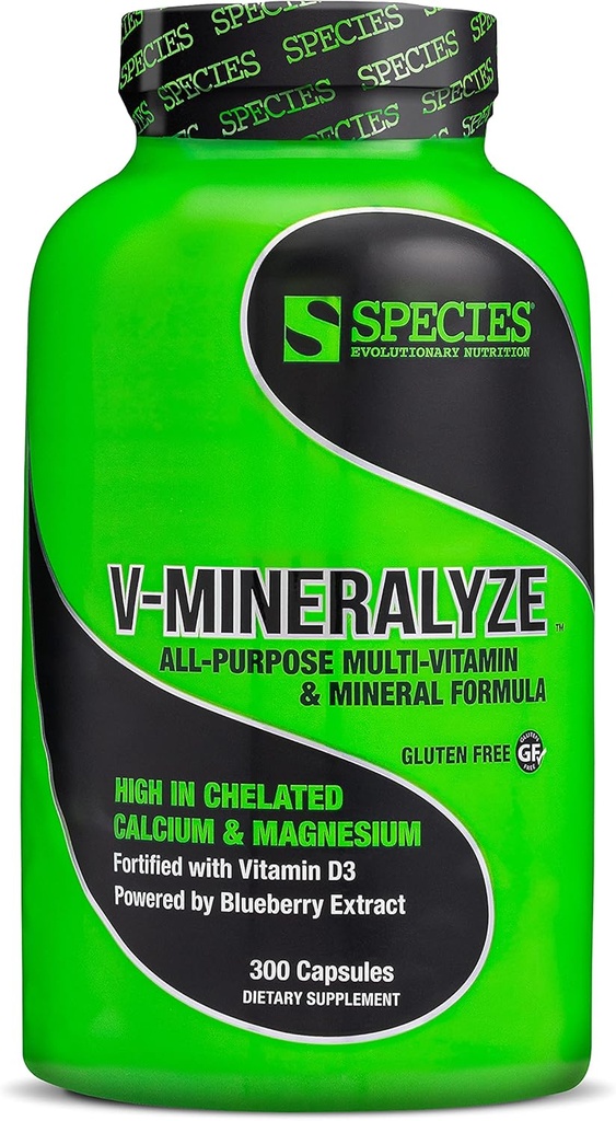 Arter Ernæring V-Mineralyze All-Purpose Multivitamin, Vitamin C og D3, Chelated Minerals, Blåbær ekstrakt med antioksidant egenskaper, 300 kapsler