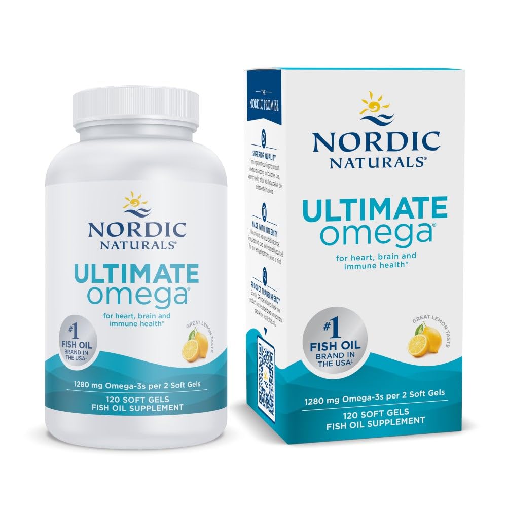Nordic Naturals Ultimate Omega, Lemon Flavor - 120 myk geler - 1280 mg Omega-3 - høy potens Fish Oil Supplement med EPA & DHA - fremmer hjerne og hjerte helse - ikke-GMO - 60 Services